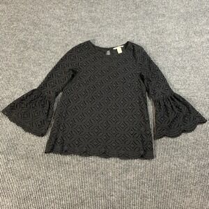 HM Blouse Womens Extra Small XS Black Sheath‎ Bell Long Sleeve Cotton Blend